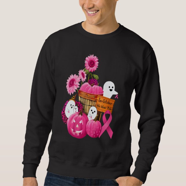 Womens In October We Wear Pink Ghosts & Pumpkins F Sweatshirt (Front)