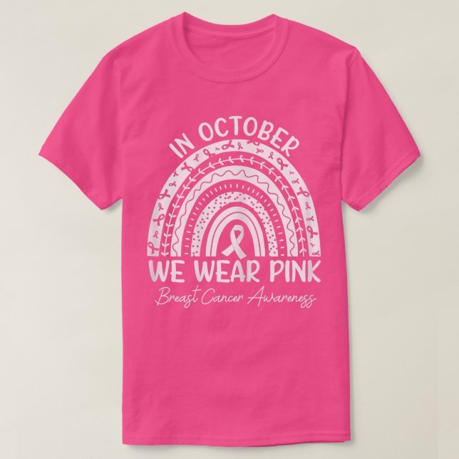 Womens In October We Wear Pink Ribbon Breast Cance T-Shirt (Design Front)
