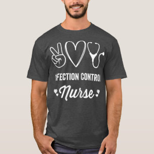 Womens Infection Control Nurse Heart Stethoscope V T-Shirt
