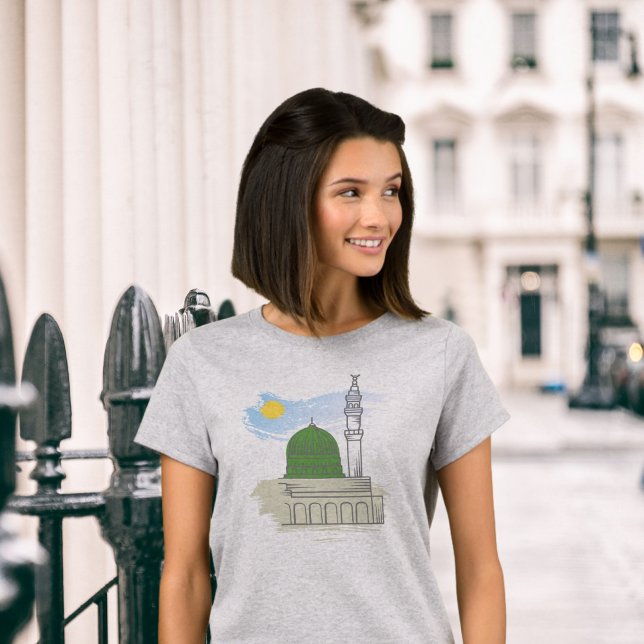 Women's Islamic T-Shirt: Masjid an-Nabawi & Peace T-Shirt (Creator Uploaded)
