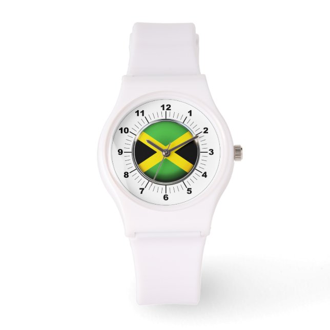 Women's Jamaica Flag Sporty White Silicon Watch (Front)