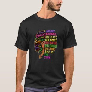 Womens January Girl She Slays & Prays January Bir T-Shirt