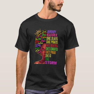 Womens January Girl She Slays & Prays  January Bir T-Shirt