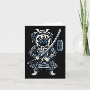 Womens Japanese Samurai Dog Tattoo, Pug Dog Kawaii Card