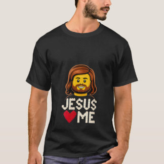 Womens Jesus Loves Me Builder Building Bricks Bloc T-Shirt