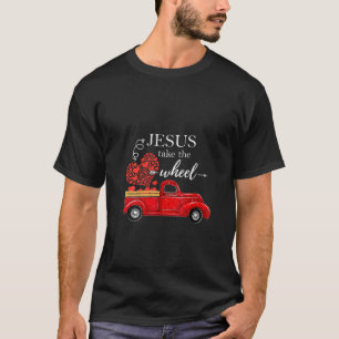 Womens Jesus take the wheel red truck V Neck  T-Shirt