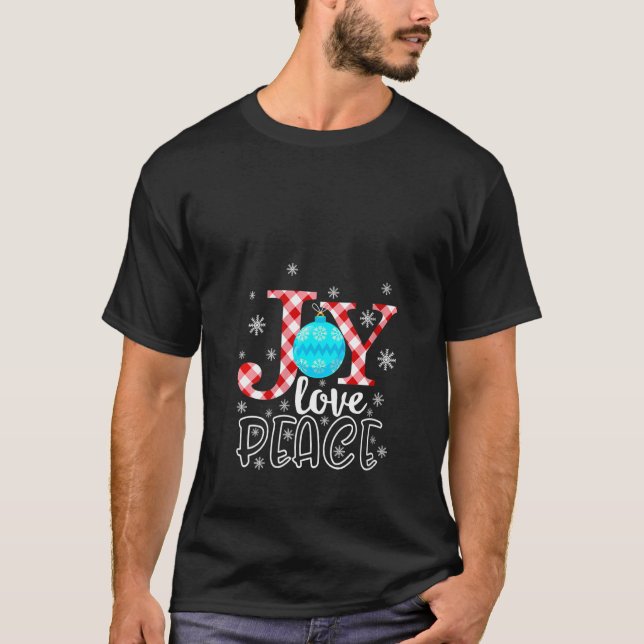 Womens JOY LOVE PEACE Christmas Snowflakes Ball V- T-Shirt (Front)