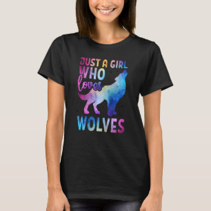 Womens Just A Girl Who Loves Wolves Watercolor Cut T-Shirt