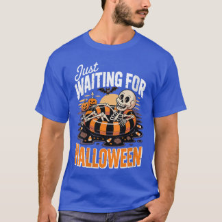 Womens Just Waiting for Halloween Funny Skeleton S T-Shirt