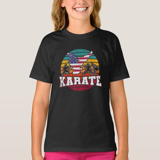 Women's Karate - Girls Martial Arts USA Flag T-Shirt (Front)