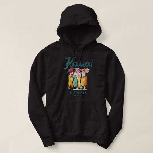 Womens Kauai Hawaii Vintage Hawaiian Surfing Retro Hoodie (Design Front)