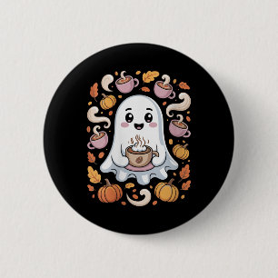 Womens Kawaii Ghost Coffee Art For Spooky Season B 6 Cm Round Badge