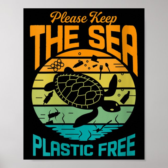 Womens Keep The Sea Plastic Free Saying, Poster (Front)