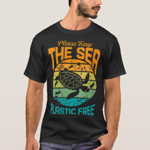 Womens Keep The Sea Plastic Free Saying, T-Shirt
