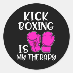 Womens Kickboxing Shirt Is My Therapy Funny Cl Gym Classic Round Sticker