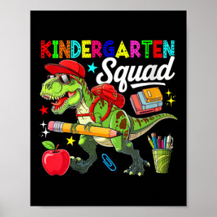 Womens Kindergarten Squad Back To School T-rex Sun Poster