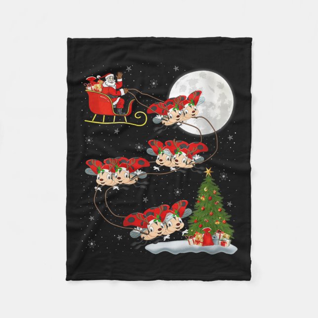 Womens Ladybug Ladybird Santa Sleigh Flying Funny  Fleece Blanket (Front)