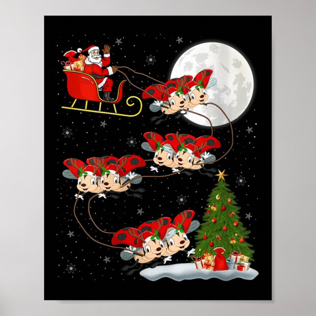 Womens Ladybug Ladybird Santa Sleigh Flying Funny  Poster (Front)