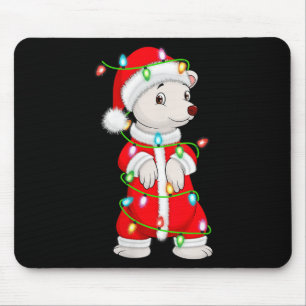 Womens Lar Bear Christmas Lights Santa Costume Cut Mouse Pad