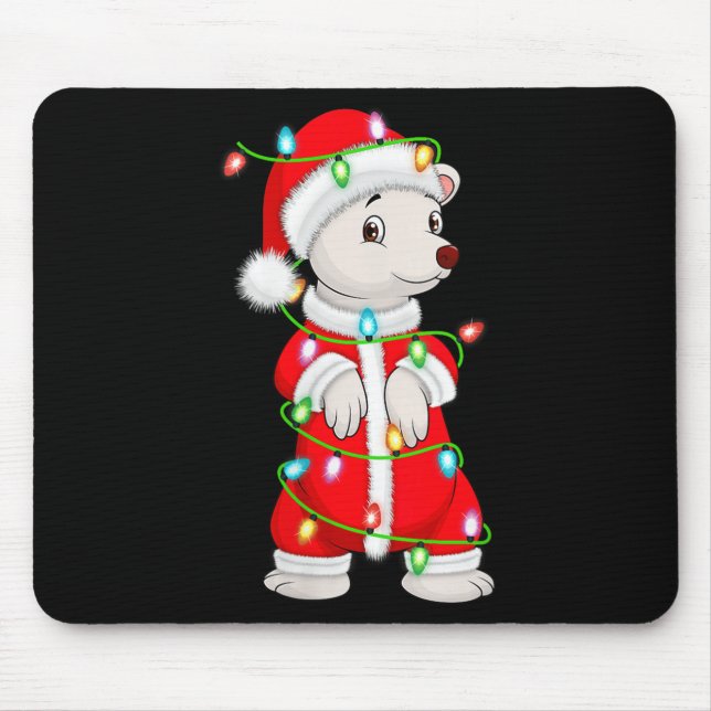 Womens Lar Bear Christmas Lights Santa Costume Cut Mouse Pad (Front)