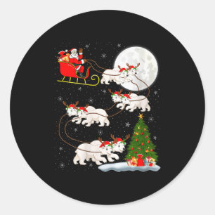 Womens Lar Bear Santa Sleigh Flying Funny Magical  Classic Round Sticker