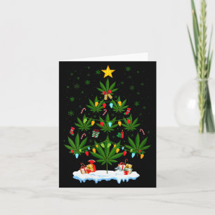 Womens Leaf Christmas Tree Weed Stoner Xmas V-neck Card