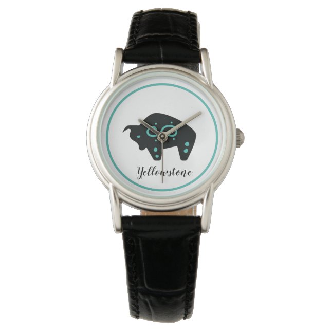 Womens Leather Watch-Yellowstone Buffalo Watch (Front)