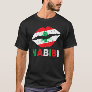 Womens Lebanon Habibi Saying Lips Lebanon Flag Leb T-Shirt