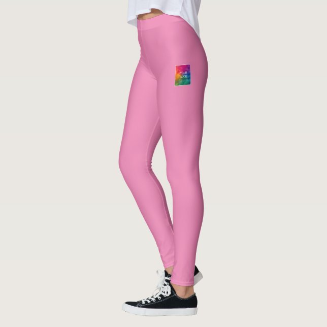 Womens Leggings Add Your Image Text Pink (Left)