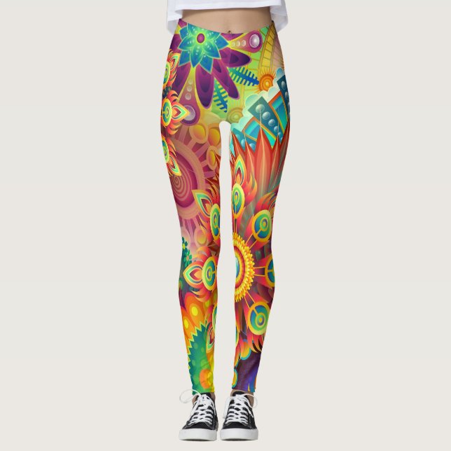 Women's Leggings | Eco Fitness Colourful Abstract (Front)