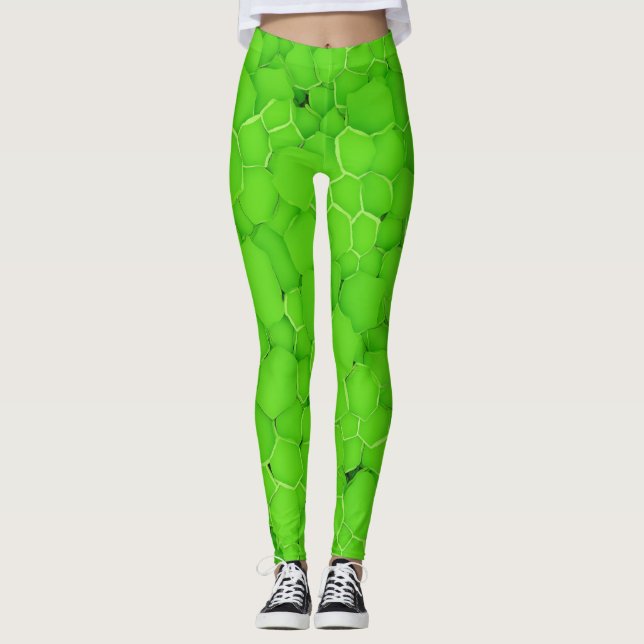womens leggings fresh mint leaves colour (Front)