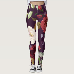 Women's Leggings Plum Purple Roses Gold Geometric