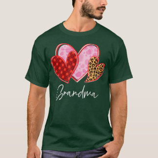 Womens Leopard Plaid Heart Grandma Valentine's Day T-Shirt