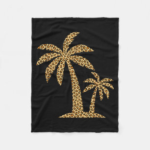 Womens Leopard Print Palm Tree Summer Vacation Fleece Blanket