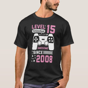 Womens Level 15 Unlocked Awesome Since 2008 Video T-Shirt