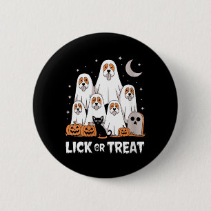 Womens Lick Or Treat Funny Ghost Dog Cute 6 Cm Round Badge