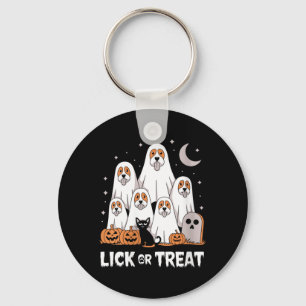 Womens Lick Or Treat Funny Ghost Dog Cute Key Ring