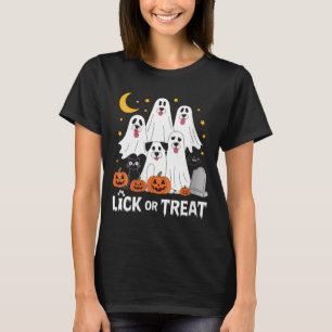 Womens Lick Or Treat Funny Ghost Dog Cute T-Shirt