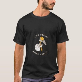 Womens Life Begins After Coffee Vintage Skeleton C T-Shirt