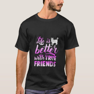 Womens Life Is Better With True Friends Cat V Neck T-Shirt
