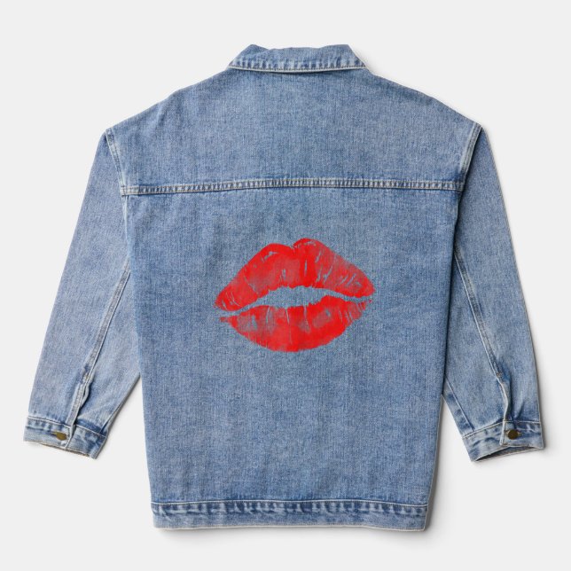 Womens Lips Kissing Lipstick 80s 90s 90s Themed Pa Denim Jacket (Back)