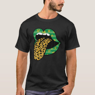 Womens Lips Leopard Print Tongue Out St Patricks D T-Shirt