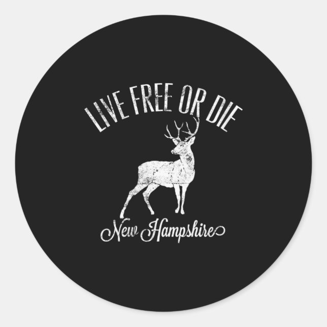 Womens Live Or Die New Hampshire Distressed Deer A Classic Round Sticker (Front)