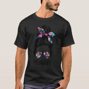 Womens Lolli Life Messy Hair Bun Floral Women Moth T-Shirt