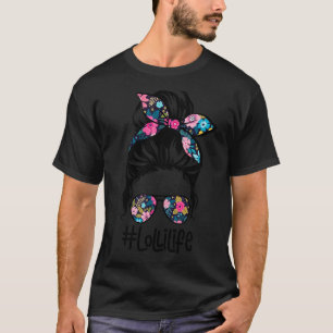 Womens Lolli Life Messy Hair Bun Floral Women Moth T-Shirt