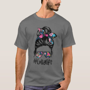 Womens Lolly Life Messy Hair Bun Floral Women Moth T-Shirt