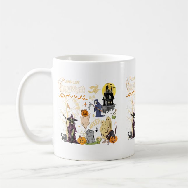 Womens Long Live Halloween Black Cat Poison Witch Coffee Mug (Left)