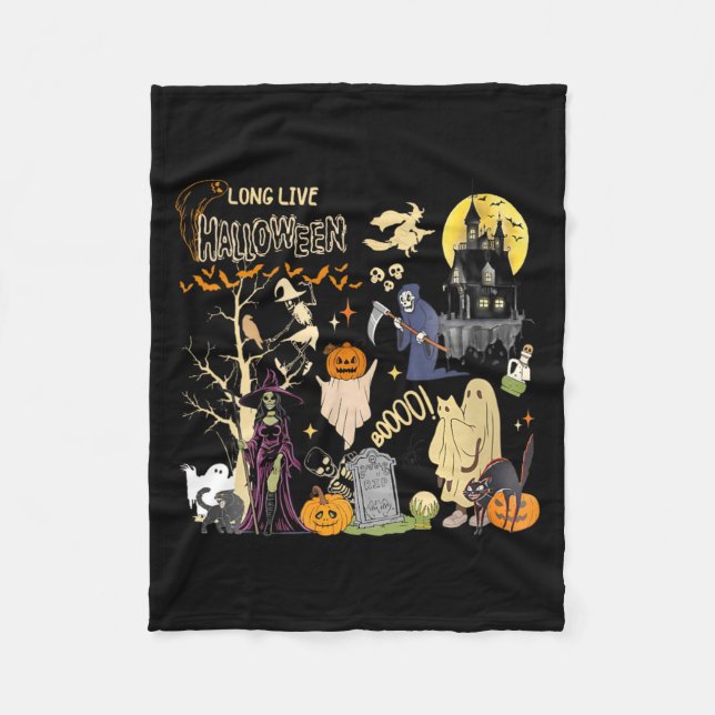 Womens Long Live Halloween Black Cat Poison Witch Fleece Blanket (Front)
