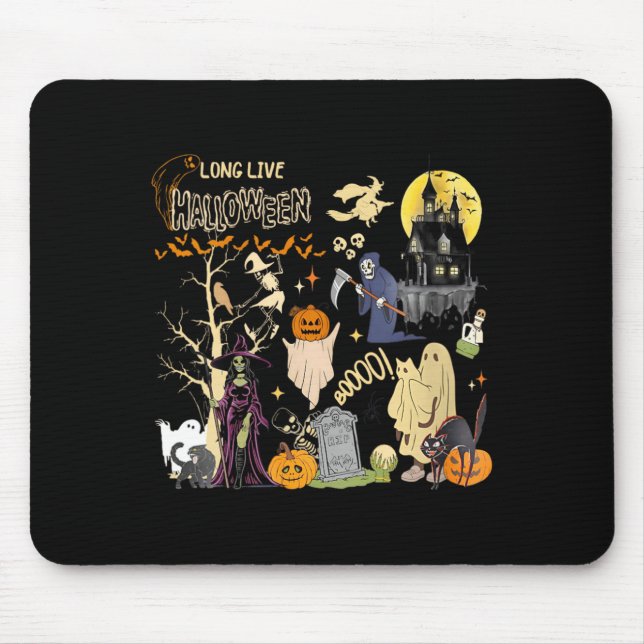 Womens Long Live Halloween Black Cat Poison Witch Mouse Pad (Front)