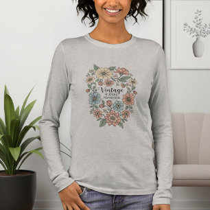 Women's Long Sleeve Gray T-Shirt - Vintage Floral Tri-Blend Shirt
